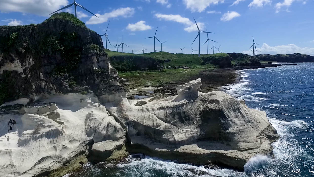 drone shot of the kapurpurawan rock formation in burgos ilocos norte philippines